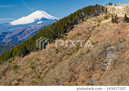 從丹澤表根山脊攀登三之頭山,可以看到烏山和富士山。 從丹澤表根山脊攀登三之頭山,可以看到烏山和富士山。 143617287