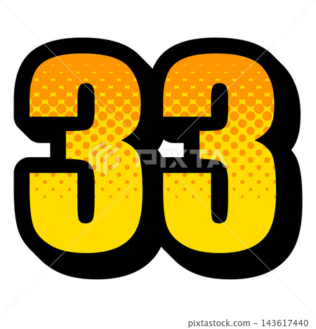 Pop-style number 33 design, bold icon material with yellow gradient. 143617440