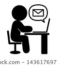 A simple pictogram of a person sending an email. 143617697