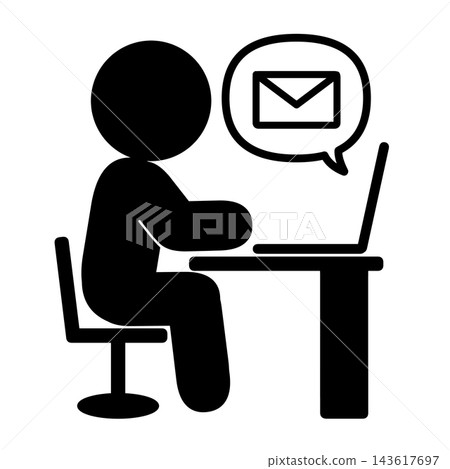 A simple pictogram of a person sending an email. A simple pictogram of a person sending an email. 143617697