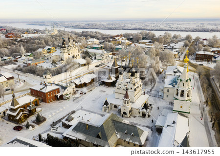 Top view of the Annunciation and Trinity Monasteries in city of Murom. Russia Top view of the Annunciation and Trinity Monasteries in city of Murom. Russia 143617955