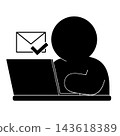 A simple pictogram of a person checking an email with a checkmark. 143618389