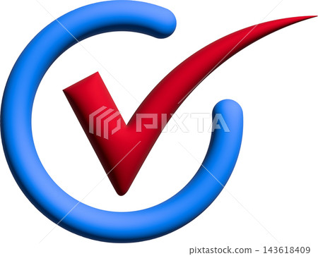 3D red checkmark tick symbol inside a blue circle ring, approval, correct choice, verified and success concept icon 3D red checkmark tick symbol inside a blue circle ring, approval, correct choice, verified and success concept icon 143618409