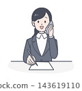Talking on the phone, writing, documents, a woman in a suit 143619110