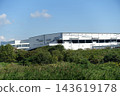 A large logistics warehouse and waterfront scenery in Takatsuki City. 143619178