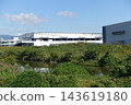 A large logistics warehouse and waterfront scenery in Takatsuki City. 143619180
