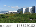 A large logistics warehouse and waterfront scenery in Takatsuki City. 143619182
