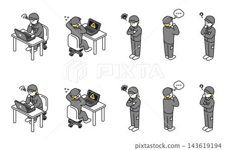 等距插圖:男女工廠工人(思考、擔憂) 等距插圖:男女工廠工人(思考、擔憂) 143619194