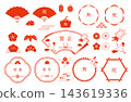 New Year's Japanese-style frame set, auspicious symbols, red background, white background 143619336
