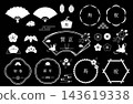 New Year's Japanese-style frame set, auspicious design, white background, black background 143619338