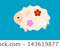 New Year's greeting card for 2027: Year of the Sheep. A cute illustration of a sheep on a blue background. 143619877