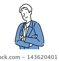 A simple illustration of a businessman in a suit with his arms crossed and a smile on his face. 143620401