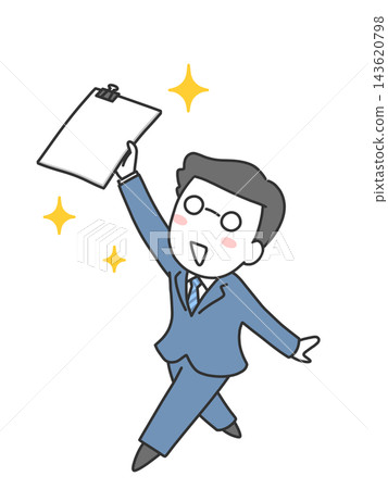 A man in a suit is pleased that the documents are complete. A man in a suit is pleased that the documents are complete. 143620798