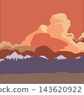 Minimalist Illustration of Mountain Range at Sunset 143620922