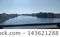 A river bathed in sunlight, viewed from the bridge. 143621288