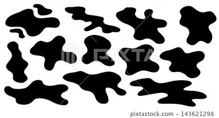 Black abstract water puddle silhouettes with bold liquid splashes and organic blot shapes. Flat vector set for graphic backgrounds frames icons and modern design elements Black abstract water puddle silhouettes with bold liquid splashes and organic blot shapes. Flat vector set for graphic backgrounds frames icons and modern design elements 143621298