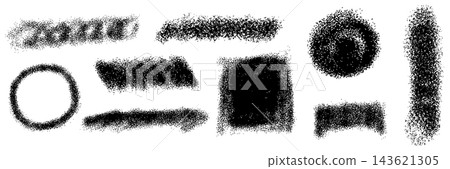 Monochrome noise grain texture set with rough abstract figures and distressed halftone surfaces. Artistic vector elements work well for overlays posters packaging and modern graphics. Monochrome noise grain texture set with rough abstract figures and distressed halftone surfaces. Artistic vector elements work well for overlays posters packaging and modern graphics. 143621305