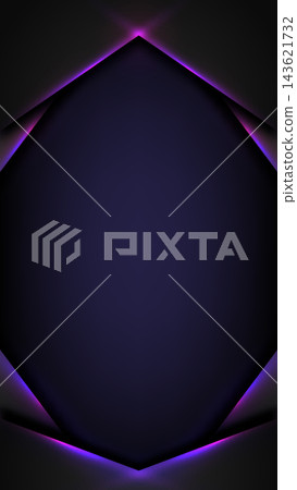 Abstract futuristic dark background with glowing purple neon light and layered 3D geometric frame for technology and modern digital design Abstract futuristic dark background with glowing purple neon light and layered 3D geometric frame for technology and modern digital design 143621732
