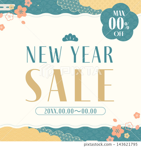 簡約可愛的日式藍色新年促銷模板 1_square 簡約可愛的日式藍色新年促銷模板 1_square 143621795