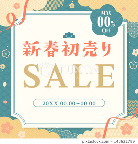 Simple and cute Japanese-style blue New Year's sale template 2_square Simple and cute Japanese-style blue New Year's sale template 2_square 143621799