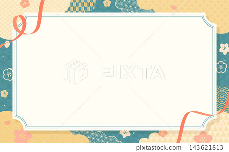 Simple and cute Japanese-style blue frame 2_horizontal Simple and cute Japanese-style blue frame 2_horizontal 143621813