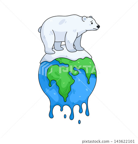 Illustration of polar bear on melting earth Illustration of polar bear on melting earth 143622101