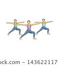 Illustration of three women in warrior ii pose 143622117