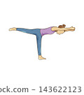 Illustration of woman practicing warrior iii yoga pose 143622123