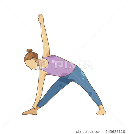Illustration of woman performing triangle pose in yoga Illustration of woman performing triangle pose in yoga 143622128