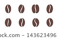 Set of brown coffee bean icons and roasted espresso seeds, minimalist organic cafe logo symbols and silhouettes isolated on white background 143623496
