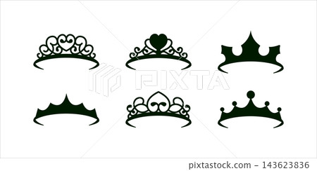 Set of different silhouettes of tiaras and crowns. Luxury prince and princess headdresses 143623836