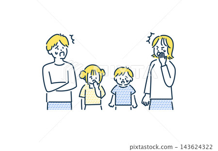 An illustration of a shocked family of four. An illustration of a shocked family of four. 143624322