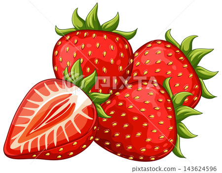 Fresh Red Strawberry Vector Illustration with Sliced Fruit on White Background Fresh Red Strawberry Vector Illustration with Sliced Fruit on White Background 143624596