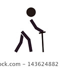 A simple pictogram of an elderly person walking with a cane. 143624882