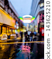 Neon lights reflecting on the wet road surface and the streetlights of a Japanese city. 143625210