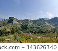 Scenic rural landscape featuring terraced agricultural green hills 143626340