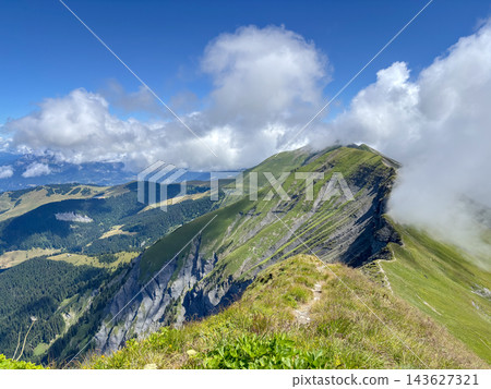 Sharp alpine ridge of Mont Joly near Les Contamines-Montjoie, France Sharp alpine ridge of Mont Joly near Les Contamines-Montjoie, France 143627321