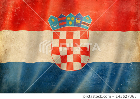 Old vintage flag of Croatia, worn and stained 143627365