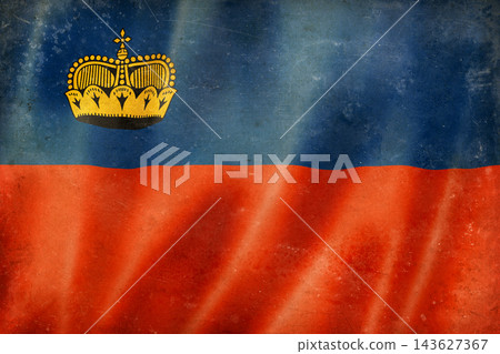 Old vintage flag of Liechtenstein, worn and stained 143627367