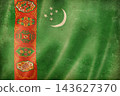 Old vintage flag of Turkmenistan, worn and stained 143627370