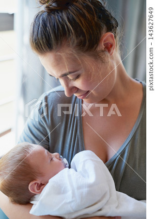 Mom, newborn and smile for care in home for support, love and trust for growth and child development. Parent, kid and mother with toddler for childcare with bonding, childhood memories and happy Mom, newborn and smile for care in home for support, love and trust for growth and child development. Parent, kid and mother with toddler for childcare with bonding, childhood memories and happy 143627649