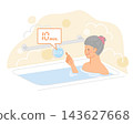 Senior women use a timer to measure their bathing time before soaking in the bathtub as a precaution against heat shock. 143627668