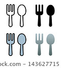 Food icons: spoon, fork, cooking, restaurant, menu, simple, black and white, color, vector illustration. 143627715