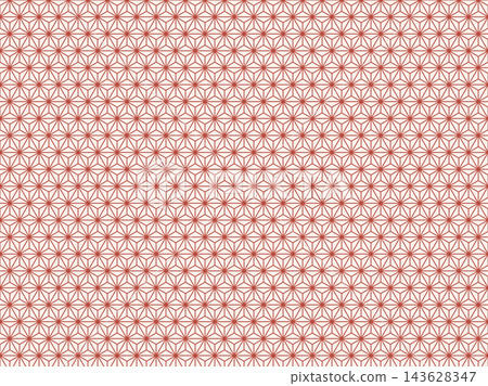A background illustration featuring the hemp leaf pattern. A delicate traditional Japanese design with a retro and vibrant vermilion and milky white hexagonal stars and triangles. 143628347