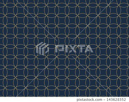 A background illustration featuring a Shippo (seven treasures) pattern. A traditional Japanese pattern putter with elegant navy and gold circles overlapping to form a flower-like shape. A background illustration featuring a Shippo (seven treasures) pattern. A traditional Japanese pattern putter with elegant navy and gold circles overlapping to form a flower-like shape. 143628352