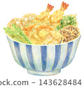 天婦羅飯碗的插圖，上面放著各種天婦羅。 143628484