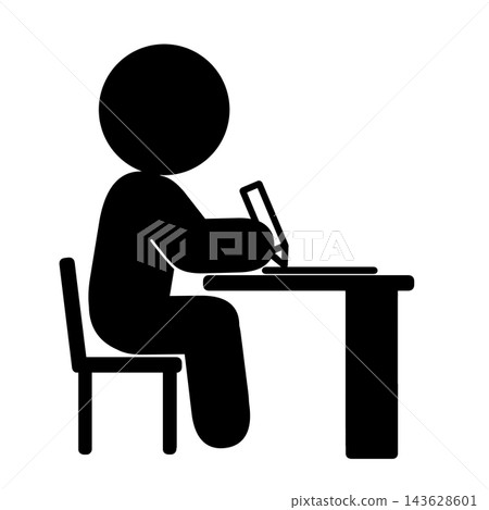 A simple pictogram of a person writing in a notebook. A simple pictogram of a person writing in a notebook. 143628601