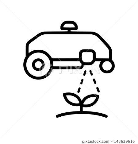 Icon of a laser weeding robot with plants and a beam. Icon of a laser weeding robot with plants and a beam. 143629616