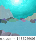 An illustration of an underwater scene with sunlight shining into the clear blue ocean. 143629986