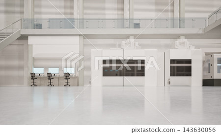 White futuristic laboratory interior or manufacturing factory with electric machine and server White futuristic laboratory interior or manufacturing factory with electric machine and server 143630056